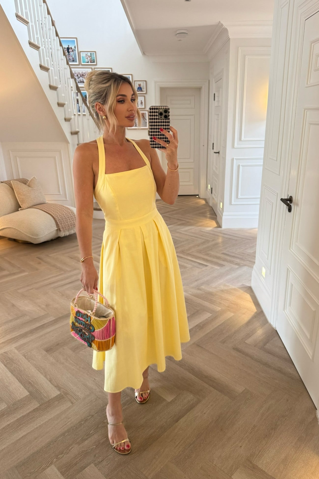 Sleeveless Yellow Halterneck Midi Dress