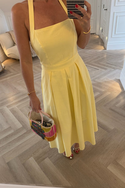 Sleeveless Yellow Halterneck Midi Dress